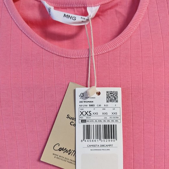 Mango NWT bubblegum pink 100% cotton t-shirt XXS - Picture 3 of 3